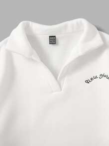 SHEIN EZwear Áo nỉ Thêu Chữ Thả vai - trắng - Xem 4