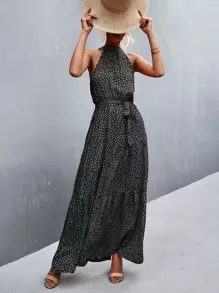 Breezaya Đầm Thắt lưng Cắt ra Viên lá sen Chấm bi Boho - màu đen - Xem 6