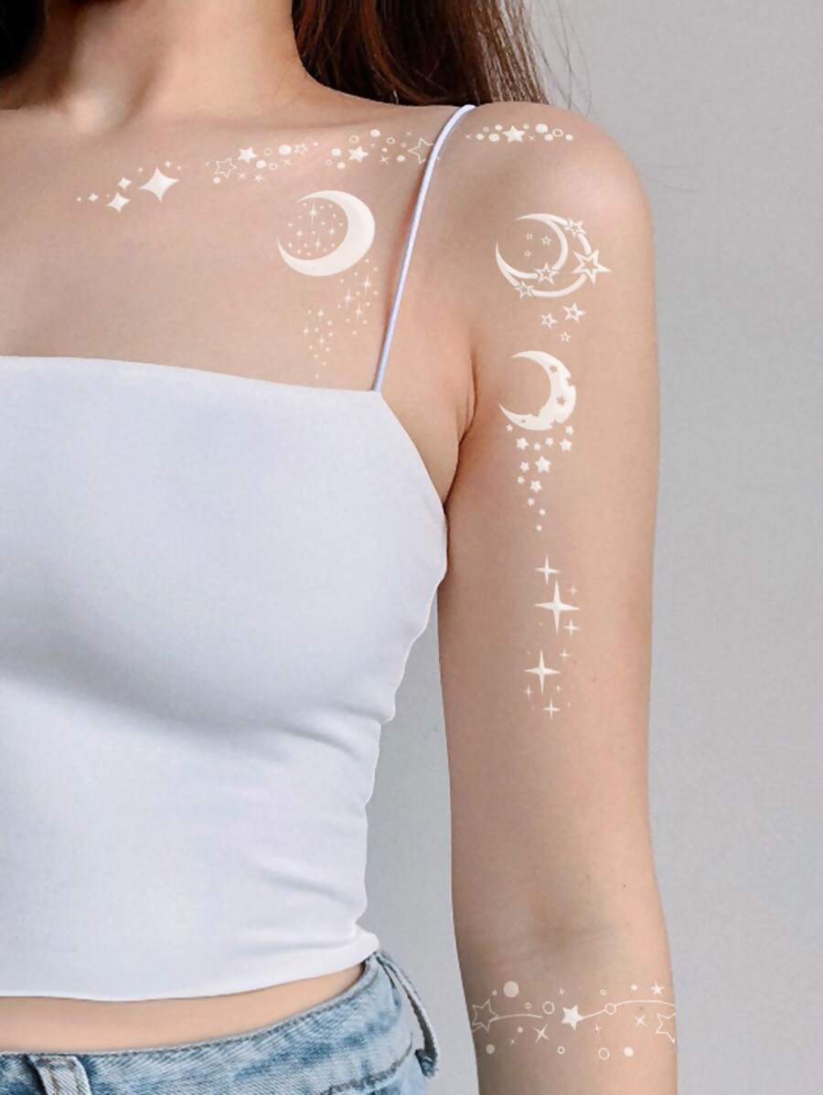 1sheet Galaxy Print Tattoo Sticker - White - View 1