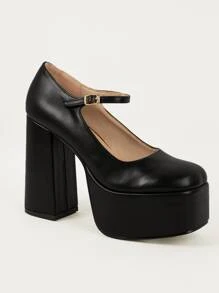 Tacones de plataforma con punta redonda - Negro - Ver 2