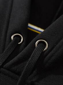 Manfinity Men Mountain & Slogan Graphic Kangaroo Pocket Drawstring Thermal Hoodie - Black - View 5