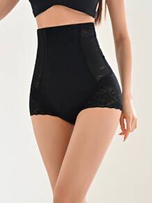 DAZY Contrast Lace Scallop Trim Shapewear Shorts - Black - View 2