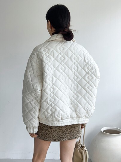 DAZY Button Front Drop Shoulder Quilted Thick Coat Winter