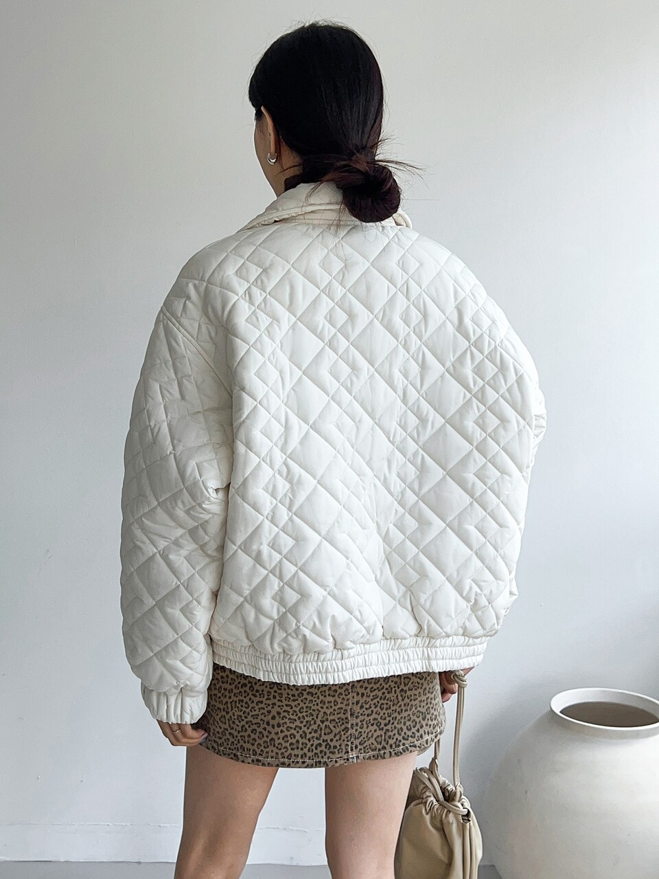Button Front Drop Shoulder Quilted Thick Coat Winter