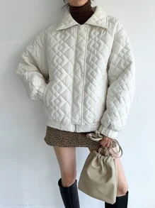 DAZY 冬季纽扣前落肩绗缝厚外套