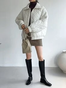 DAZY 冬季纽扣前落肩绗缝厚外套