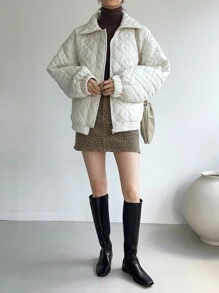 DAZY 冬季纽扣前落肩绗缝厚外套