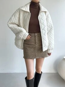 DAZY 冬季纽扣前落肩绗缝厚外套