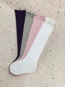 4雙女孩實色甜美風襪子,適合戶外活動 - 彩色 - 查看 2