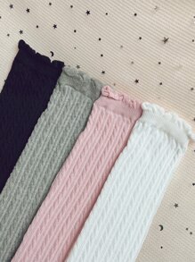 4雙女孩實色甜美風襪子,適合戶外活動 - 彩色 - 查看 3