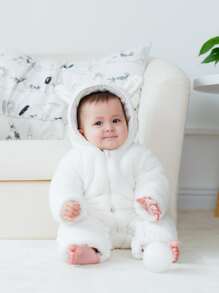 加厚保暖冬季嬰兒連身衣，防風嬰兒爬行衣，可愛 - 白色 - 查看 1