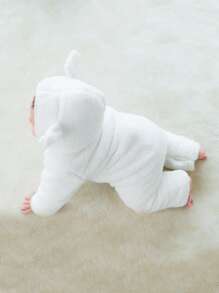 加厚保暖冬季嬰兒連身衣，防風嬰兒爬行衣，可愛 - 白色 - 查看 2