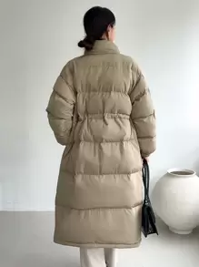 DAZY Drop Shoulder Drawstring Waist Puffer Thick Pockets Coat ,Winter Women Clothes,Winter Coat Women