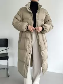 DAZY Drop Shoulder Drawstring Waist Puffer Thick Pockets Coat ,Winter Women Clothes,Winter Coat Women