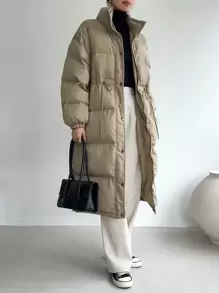 DAZY Drop Shoulder Drawstring Waist Puffer Thick Pockets Coat ,Winter Women Clothes,Winter Coat Women