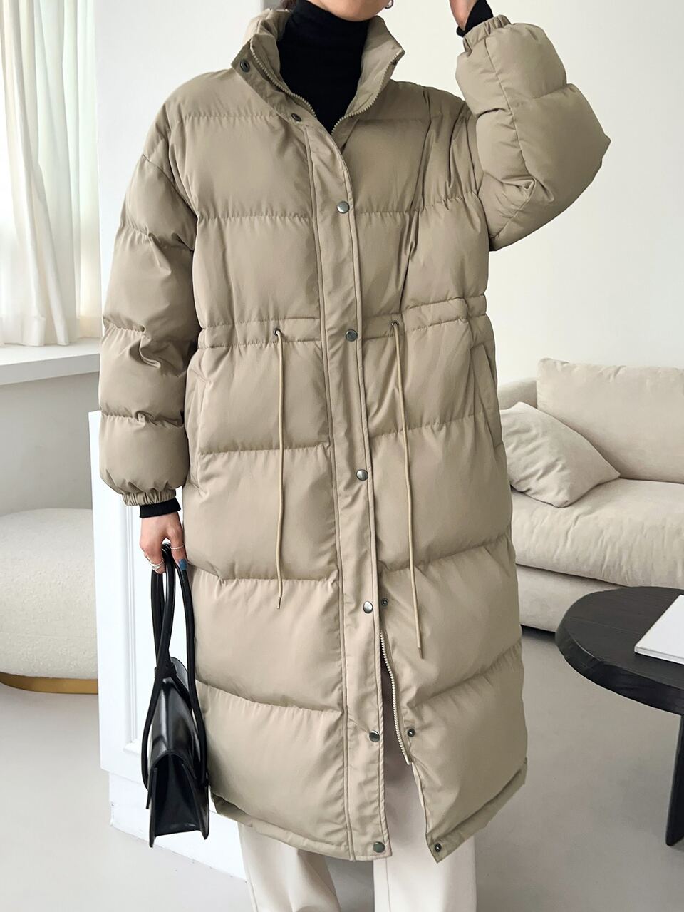 Drop Shoulder Drawstring Waist Puffer Thick Pockets Coat ,Winter Women Clothes,Winter Coat Women