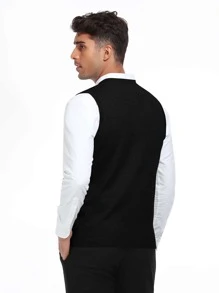 Men Solid Sweater Vest Without Shirt - Black - View 2