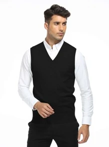 Men Solid Sweater Vest Without Shirt - Black - View 3