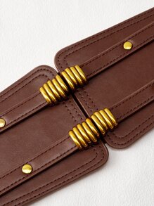 MOTF PREMIUM STUDDED DECOR SYMMETRICAL BUCKLE BELT - Brown - View 3