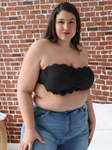 Sujetador con encaje floral fruncido inalámbrico tubo - Negro - Ver 4