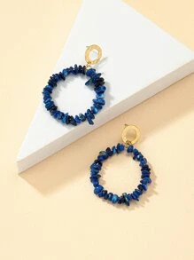 1雙時尚石頭裝飾圓形耳墜適合女士適用於日常 - 藍色 - 查看 1