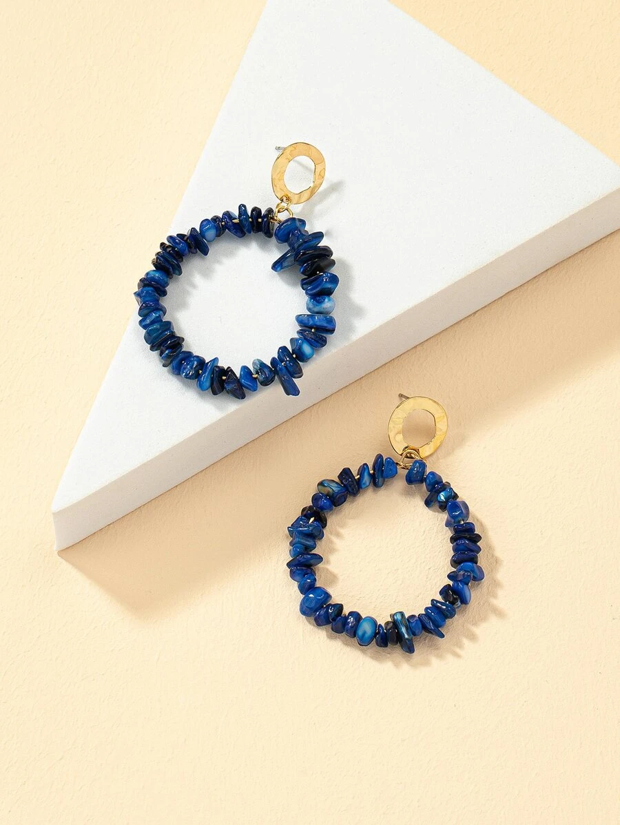 1雙時尚石頭裝飾圓形耳墜適合女士適用於日常 - 藍色 - 查看 1