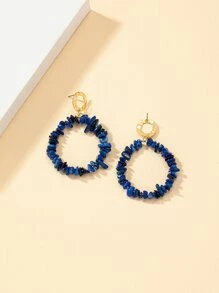 1雙時尚石頭裝飾圓形耳墜適合女士適用於日常 - 藍色 - 查看 2