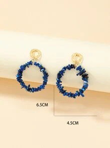 1雙時尚石頭裝飾圓形耳墜適合女士適用於日常 - 藍色 - 查看 3