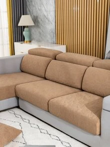 1入組素色沙發巾 - 棕色 - 查看 3