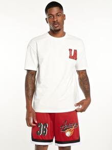 Manfinity RebelGame Men Letter Graphic Tee & Drawstring Waist Shorts Set - Red - View 3
