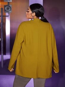 SHEIN SXY Plus Shawl Collar Open Front Blazer - Olive Green - View 5