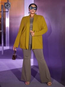 SHEIN SXY Plus Shawl Collar Open Front Blazer - Olive Green - View 1