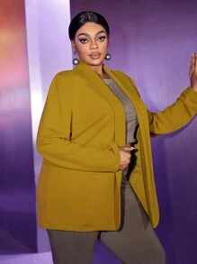 SHEIN SXY Plus Shawl Collar Open Front Blazer - Olive Green - View 7