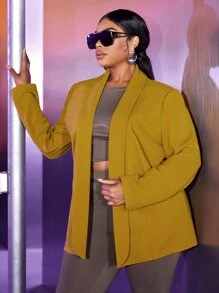 SHEIN SXY Plus Shawl Collar Open Front Blazer - Olive Green - View 2