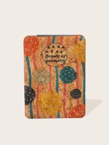 長方形幾何印花木紋設計時尚鏡子 - 棕色 - 查看 1