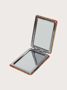 長方形幾何印花木紋設計時尚鏡子 - 棕色 - 查看 3