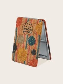 長方形幾何印花木紋設計時尚鏡子 - 棕色 - 查看 4