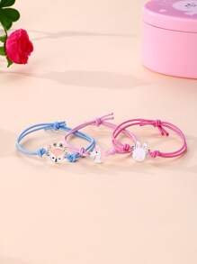 3 piezas/set de dijes de animales de aleación de Zinc para niñas, rosa y blanco, pulseras de amistad trenzadas de poliéster encerado multicolor para uso diario - Multicolor - Ver 4