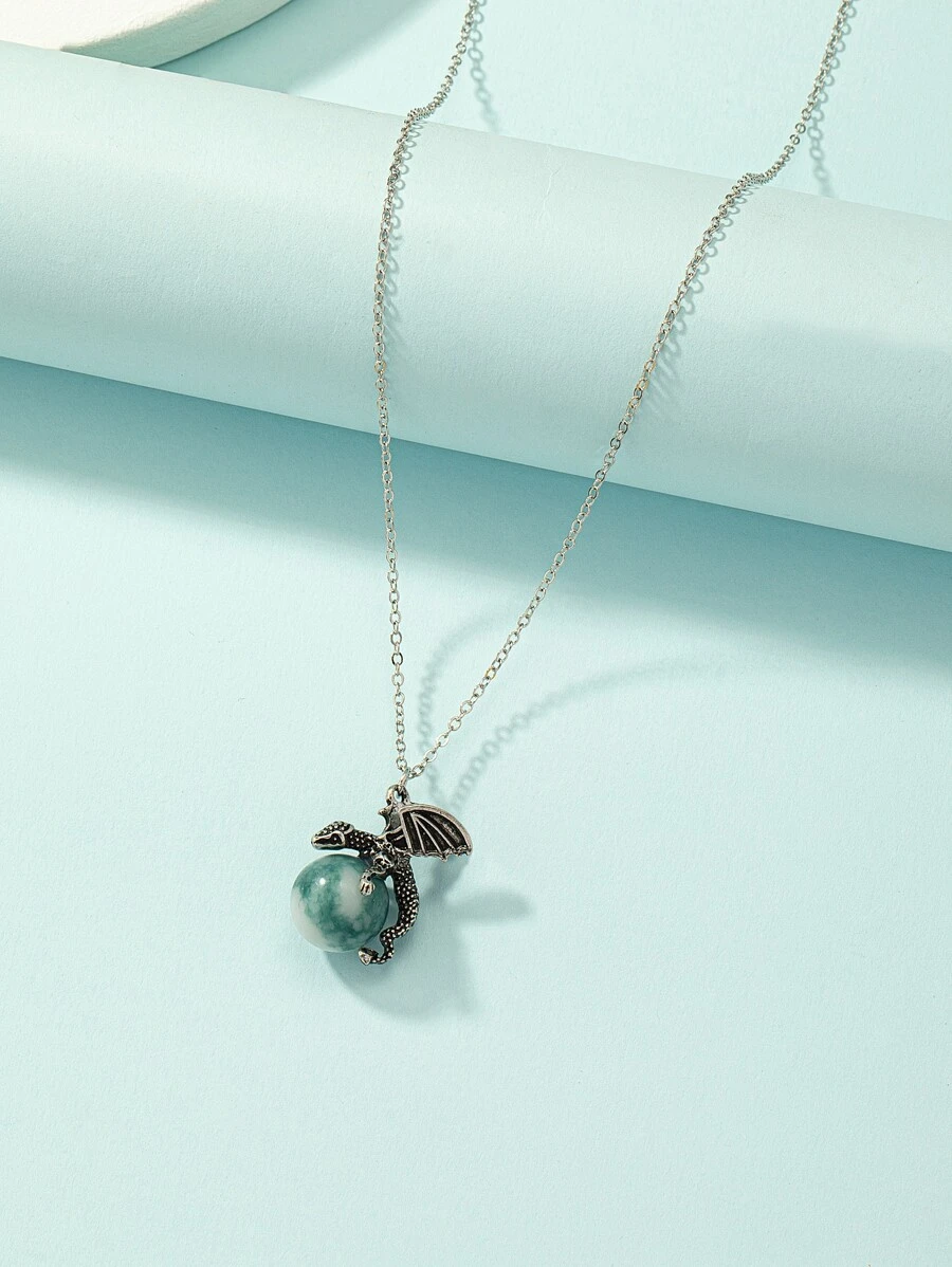 石頭和西部風格龍吊墜項鏈