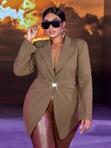 SHEIN SXY Plus Lapel Neck Single Button Blazer - Mocha Brown - View 1