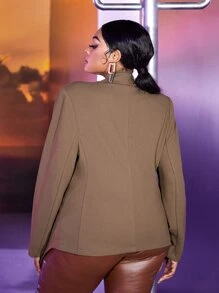 SHEIN SXY Plus Lapel Neck Single Button Blazer - Mocha Brown - View 7