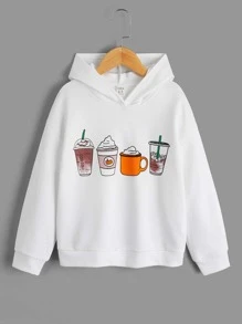 Tween Girl Cartoon Graphic Drop Shoulder Sweatshirt - White - View 1