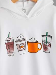 Tween Girl Cartoon Graphic Drop Shoulder Sweatshirt - White - View 4