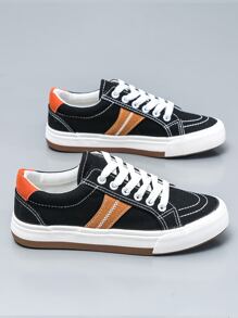 Zapatos de lona de color combinado con cordón delantero - Negro - Ver 2