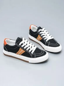 Zapatos de lona de color combinado con cordón delantero - Negro - Ver 3