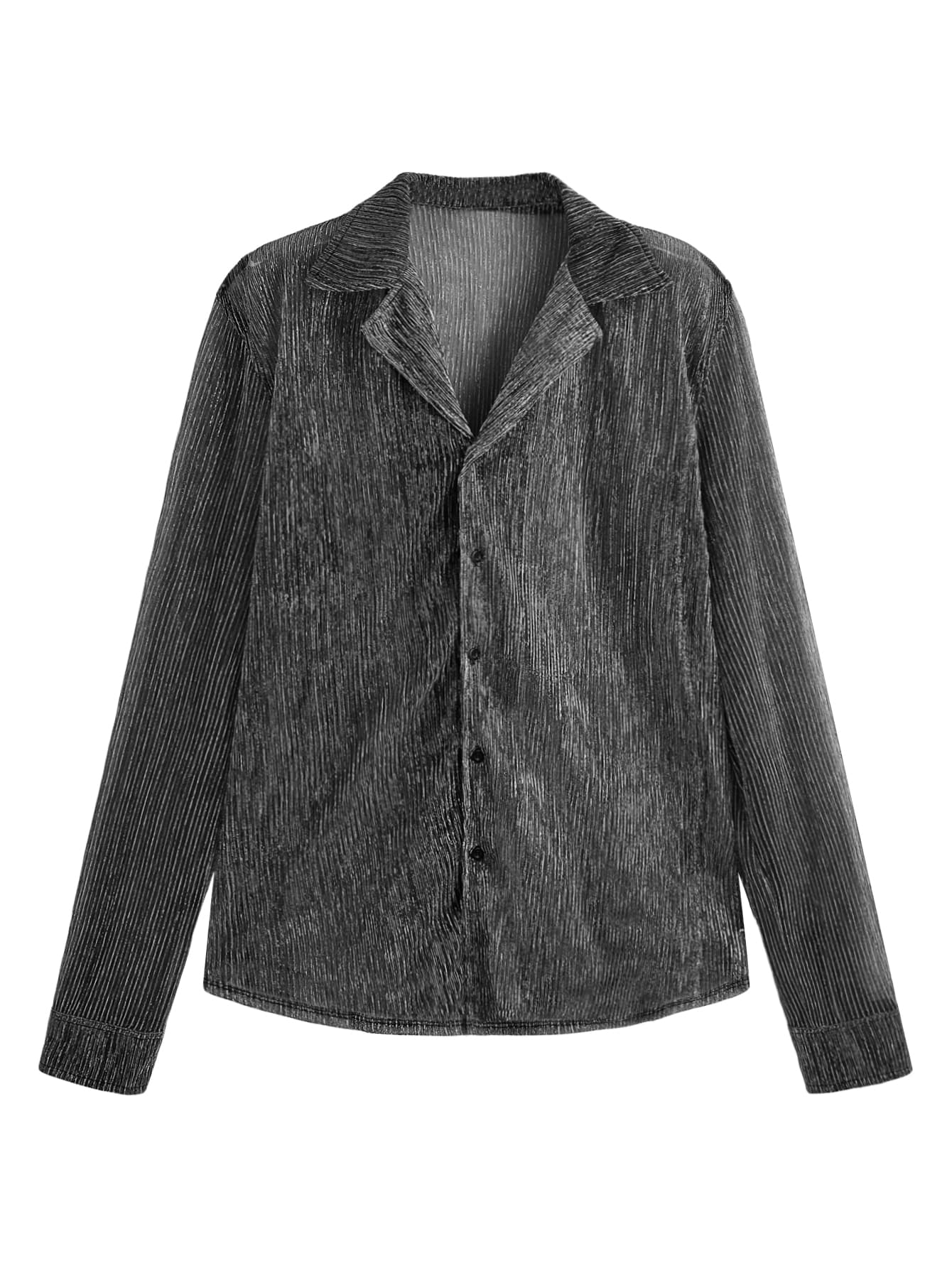 GENTILAND Loose Men's Semi-Sheer Mesh Long Sleeve Casual Shirt - Silver - View 1