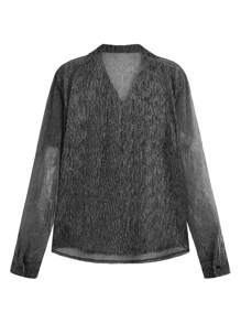 GENTILAND Loose Men's Semi-Sheer Mesh Long Sleeve Casual Shirt - Silver - View 2