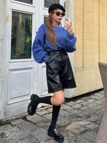 DAZY Letter Embroidery Drop Shoulder Pullover - Blue - View 6