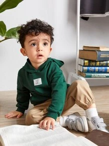 SHEIN Áo nỉ có họa tiết vá cho bé trai - Màu xanh lá cây đậm - Xem 3