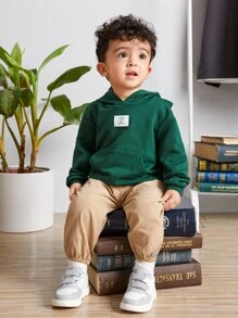 SHEIN Áo nỉ có họa tiết vá cho bé trai - Màu xanh lá cây đậm - Xem 1